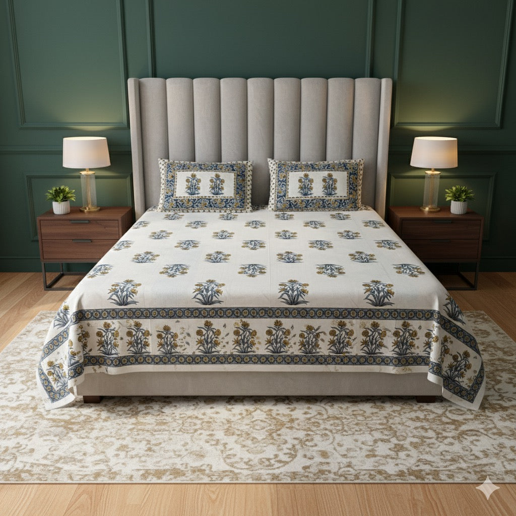 Sunlit Flora 300TC 100% Pure Cotton Bedsheet