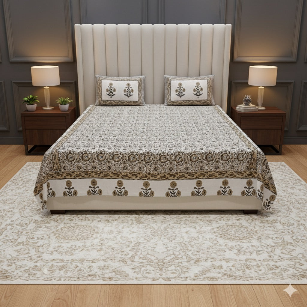 Royal Marigold Bloom 100% Pure Cotton 300TC Bedsheet