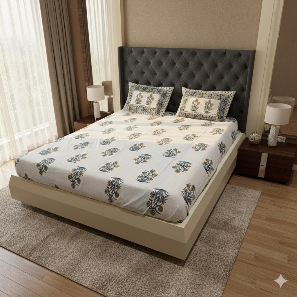 Sunlit Flora 300TC 100% Pure Cotton Bedsheet