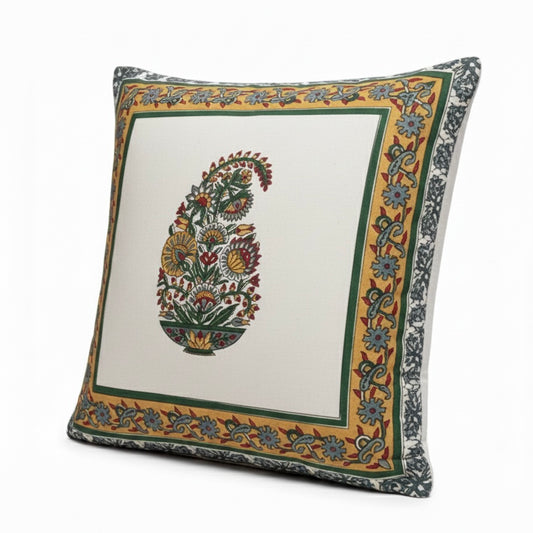 Vintage Floral Heritage Handblock Cotton Cushion Cover (Set of 2)