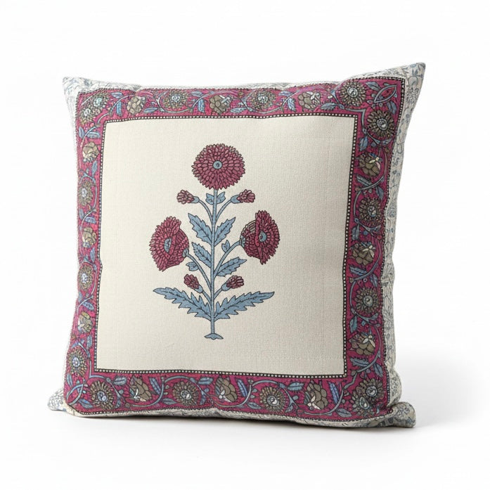 Blossom Crest Handblock Cotton Cushion Cover (Set of 2)