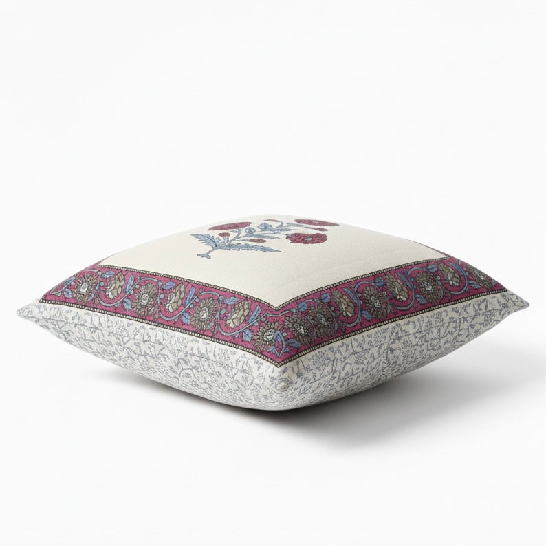 Blossom Crest Handblock Cotton Cushion Cover (Set of 2)