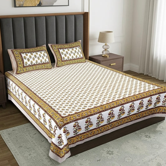 Rustic Olive Floral 300TC 100% Pure Cotton Bedsheet