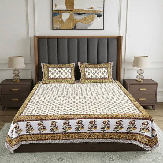 Rustic Olive Floral 300TC 100% Pure Cotton Bedsheet