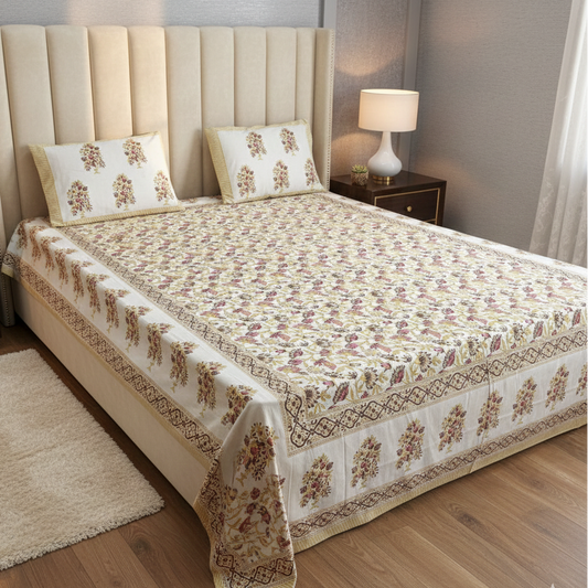 Golden Meadow Bloom 300TC 100% Pure Cotton Bedsheet