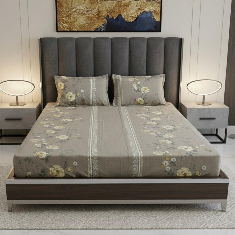 Stone Bloom 400TC Glace Cotton Floral Bedsheet