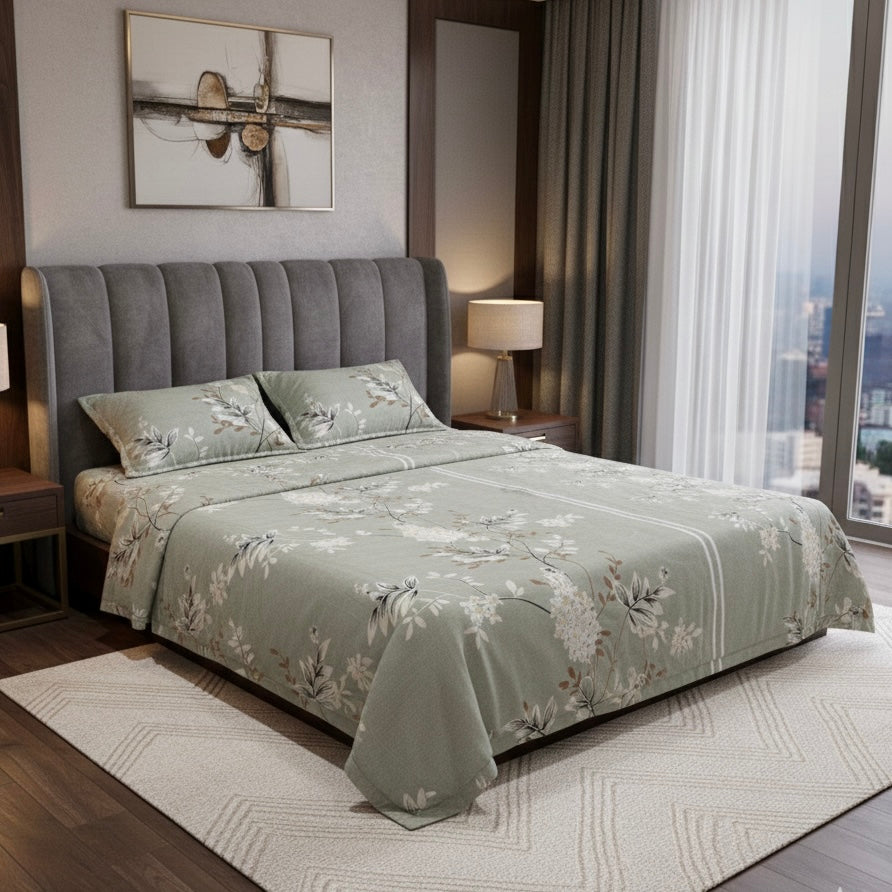 Willow Fern Elegance 400TC Glace Cotton Bedsheet