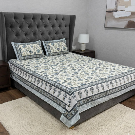 Serene Bloom Blue 400TC 100% Pure Cotton Bedsheet