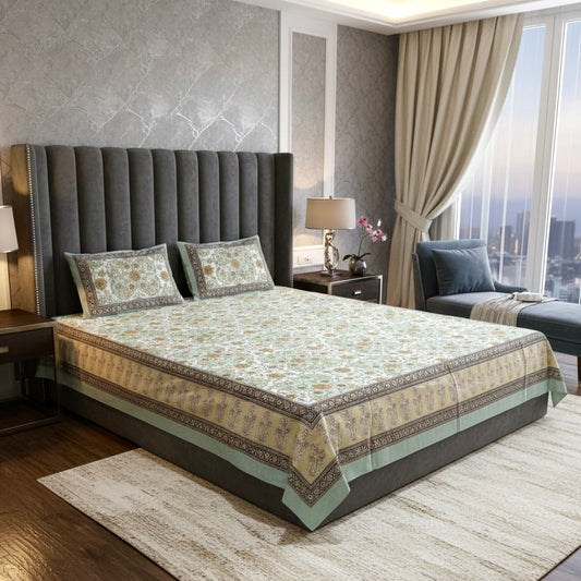 Imperial Sage Motif 400TC 100% Pure Cotton Bedsheet
