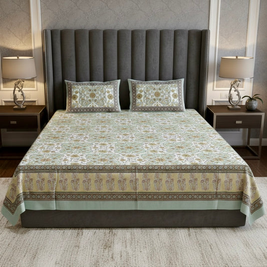 Imperial Sage Motif 400TC 100% Pure Cotton Bedsheet