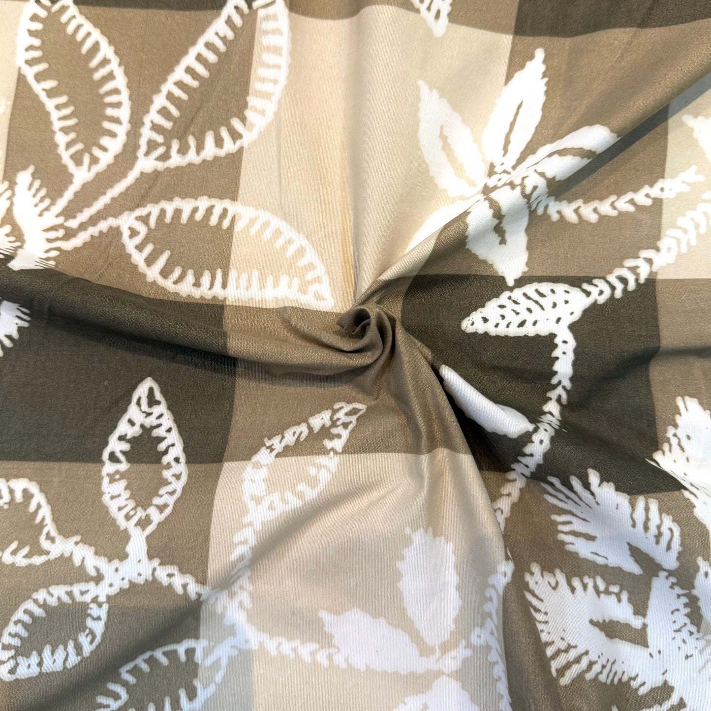 Taupe Blossom Check Glace Cotton 450TC Bedsheet