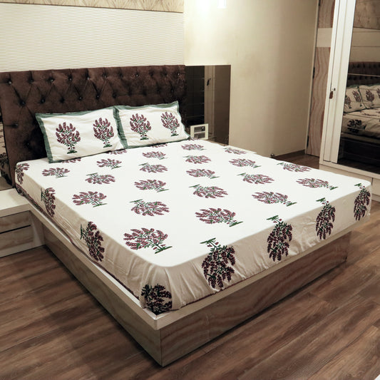 Floral Elegance 100% Pure Cotton 500TC Block Printed Bedsheet