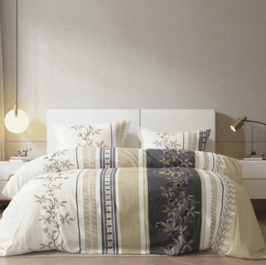 Elegant Botanical Stripes 100% Pure Glace Cotton 400TC Bedsheet