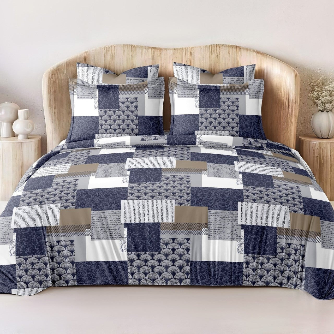 Blue Mosaic Glace Cotton 450TC Bedsheet