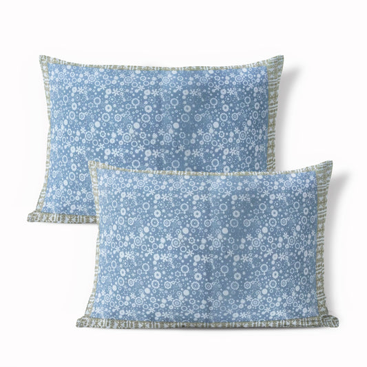 Sky Blossom Handblock Cotton Pillow Cover (Set of 2)