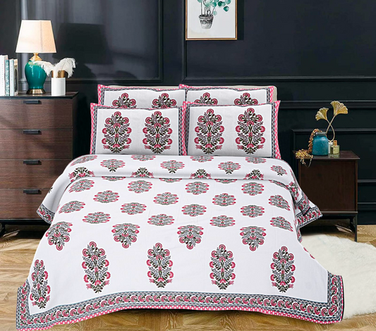 500TC Green Tree Print Handblock Floral 100% Pure Cotton Bedsheet