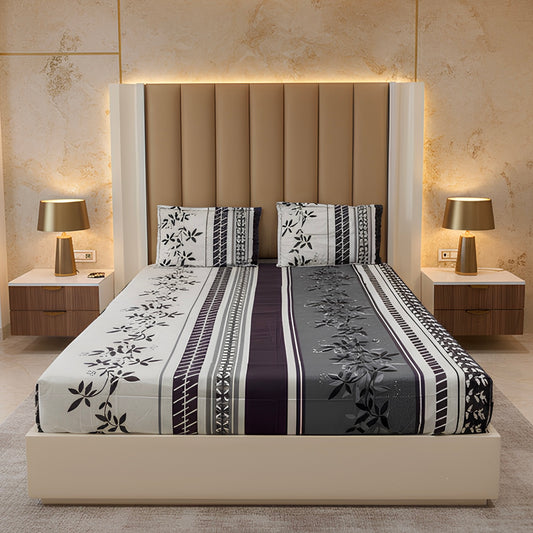 Midnight Leaf Stripes Glace Cotton 400TC Bedsheet