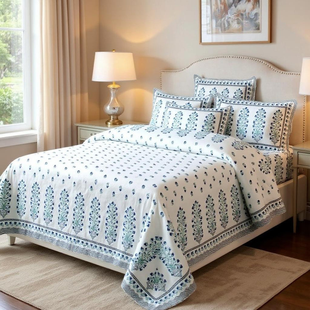 500TC White Blossom 100% Pure Cotton Bedsheet
