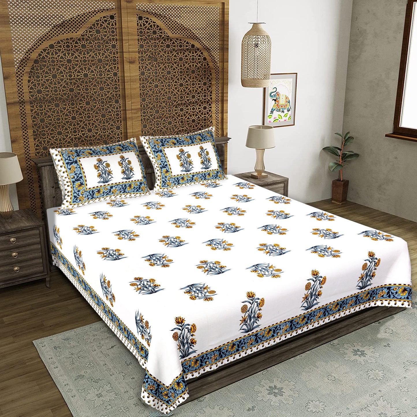 Sunlit Flora 300TC 100% Pure Cotton Bedsheet
