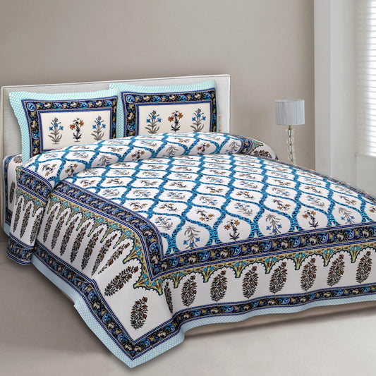 Blue Mirage Handblock 100% Pure Cotton 300TC Bedsheet