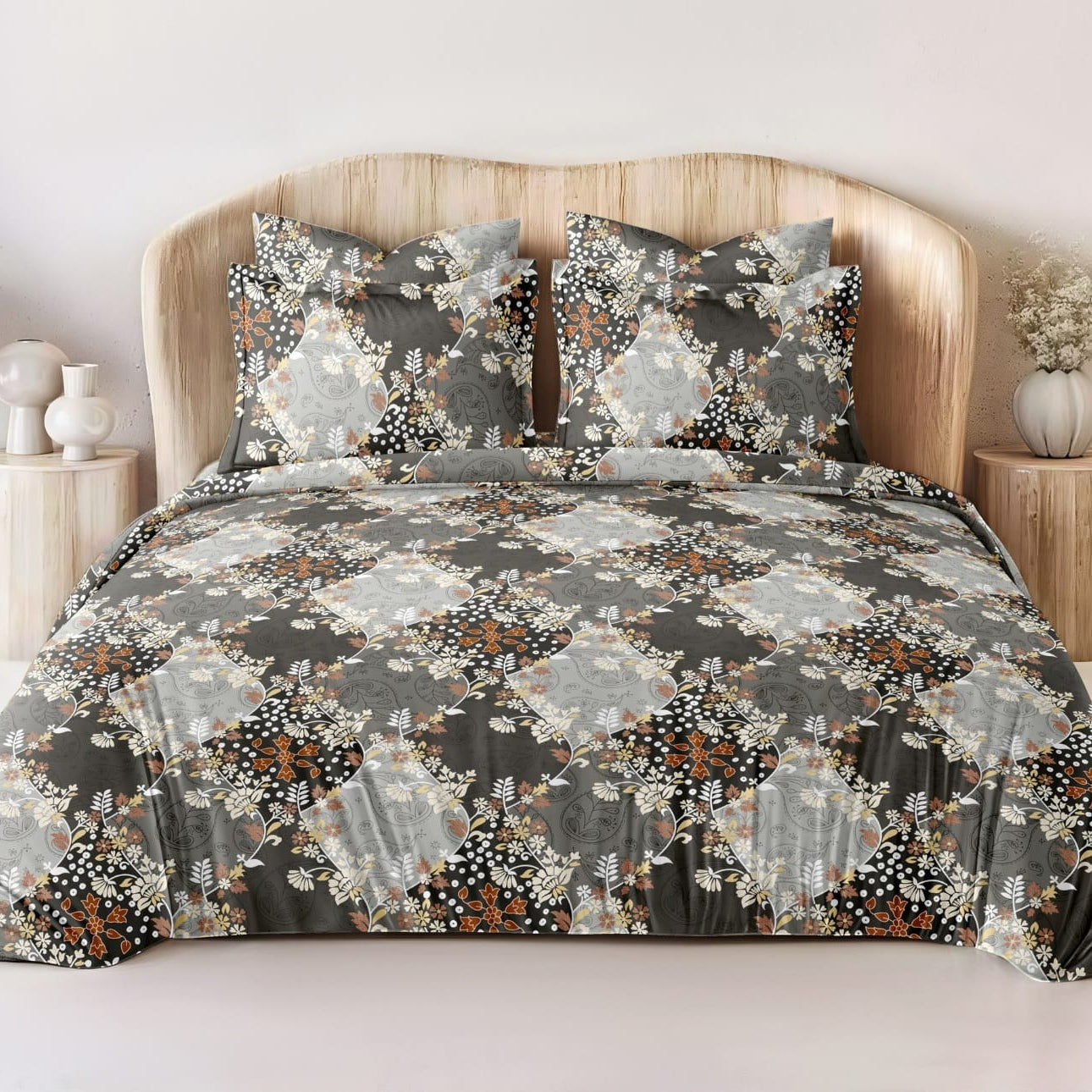 Noir Floral Mosaic Glace Cotton 300TC Bedsheet