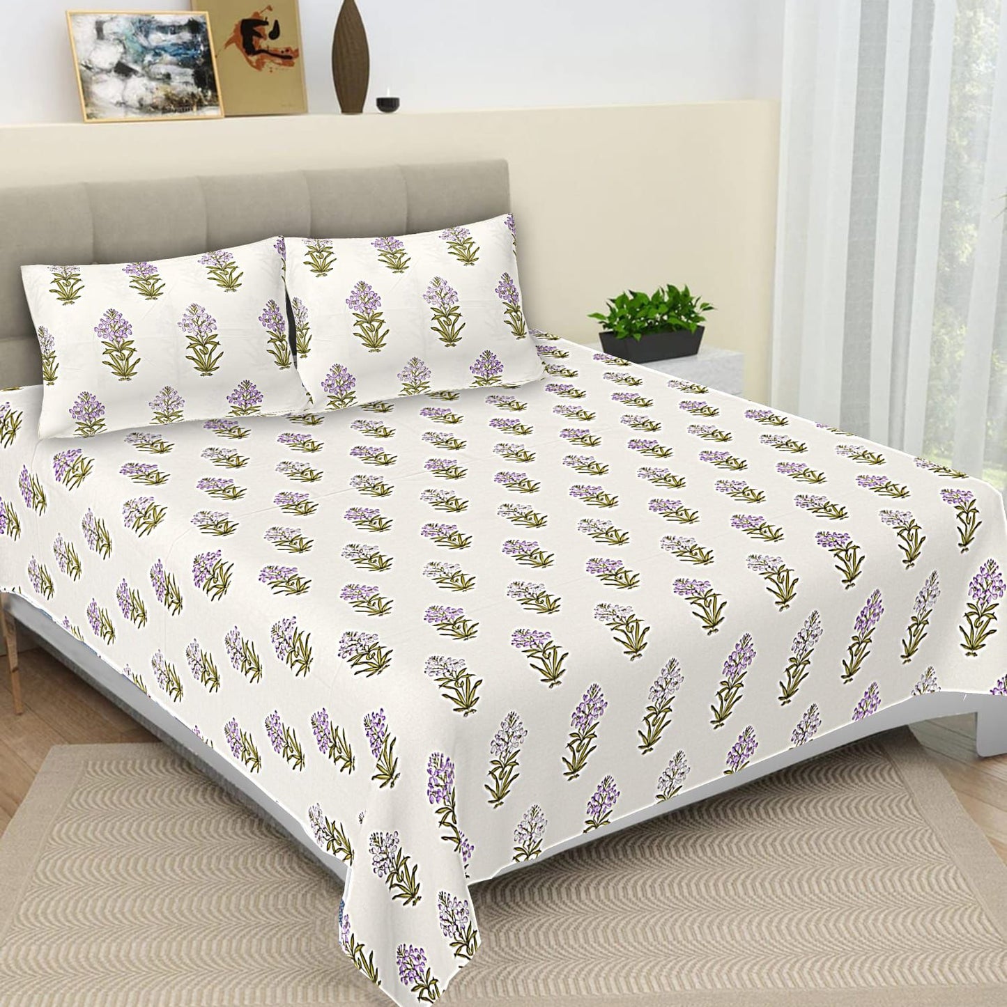 Lilac Aria 400TC 100% Pure Cotton Bedsheet