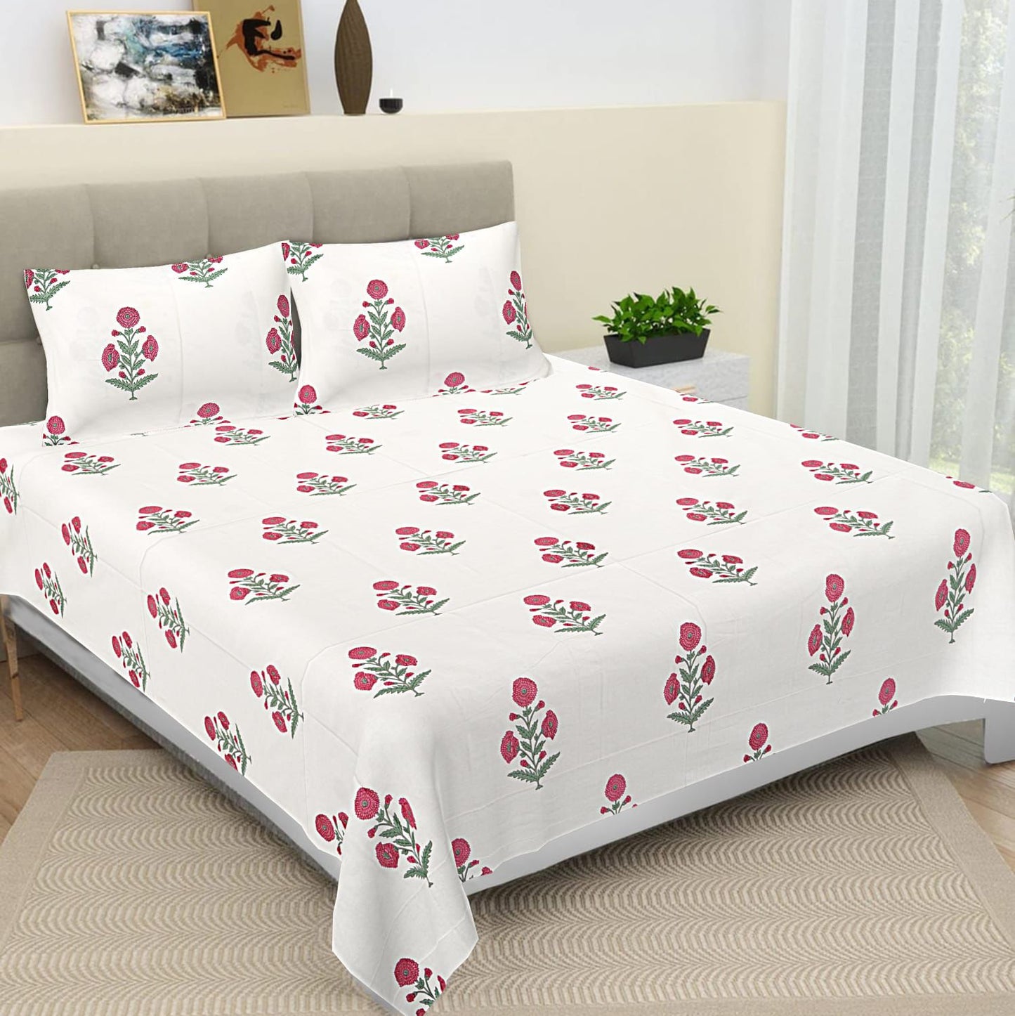 Gulmohar Pink 400TC 100% Pure Cotton Bedsheet