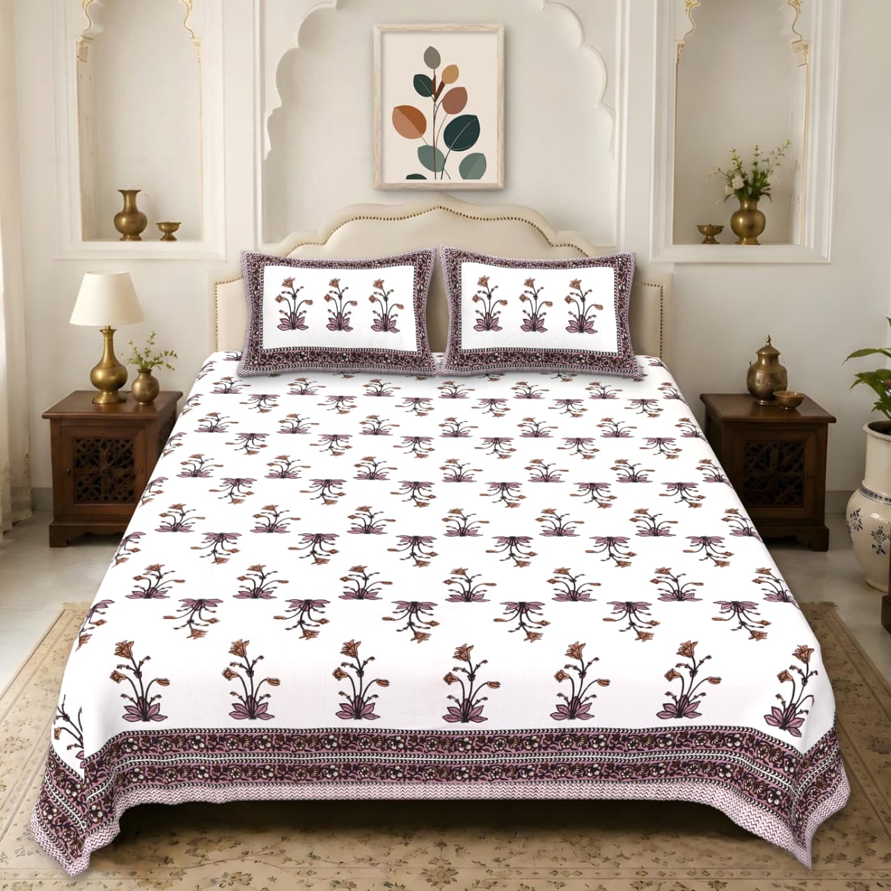 Lavender Bloom 400TC 100% Pure Cotton Bedsheet