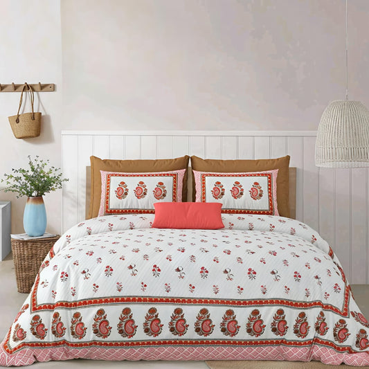 Coral Paisley 400TC 100% Pure Cotton Bedsheet- Super King
