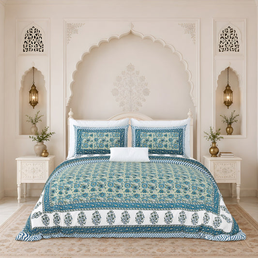 Indus Courtyard 400TC 100% Pure Cotton Bedsheet- Super King