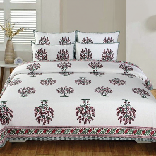 Floral Elegance 100% Pure Cotton 500TC Block Printed Bedsheet
