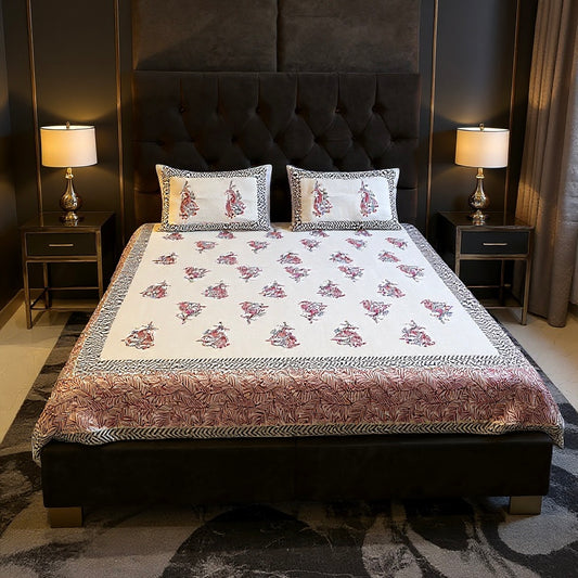 Majestic Red 100% Pure Cotton 400TC Hand block Bedsheet