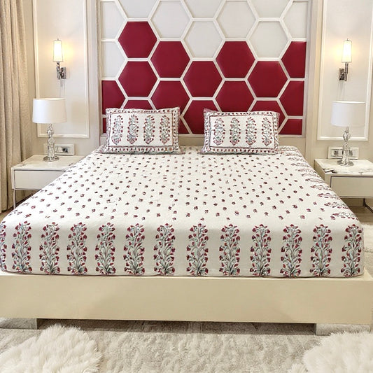 Crimson Charm 400TC Floral Print 100% Pure Cotton Bedsheet