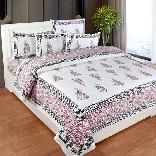 Majestic Red 100% Pure Cotton 400TC Hand block Bedsheet