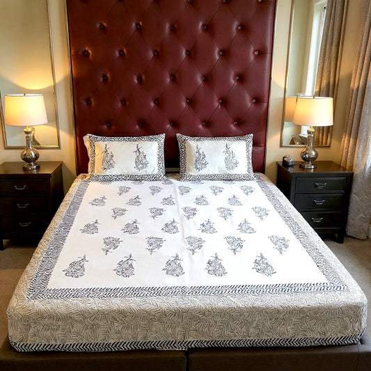 Majestic Blue 400TC Hand block Bedsheet 100% Pure Cotton