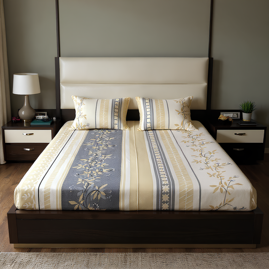 Elegant Botanical Stripes 100% Pure Glace Cotton 400TC Bedsheet