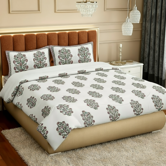 Ruby Bloom 400TC Handblock Floral 100% Pure Cotton Bedsheet